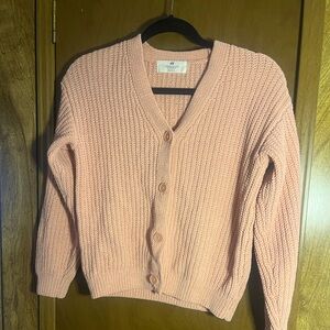 H&M Pink Cardigan Sweater with V-neck and Ribbed Knit